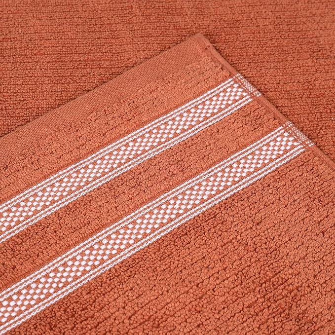 Superior Cotton Bath Towel Set, Zero Twist, Ribbed Geometric, Large Plush Absorbent Body Towels, Luxury Soft Quick Drying, Shower, Spa, Hotel, Pool, Guest Bathroom, Home Essentials, Set of 3, Rust