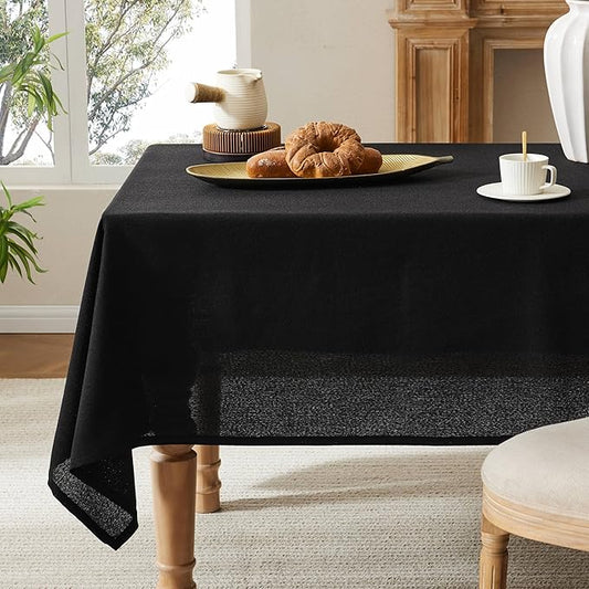 Linen Tablecloth for Square Table, 60x60 Inch Black, Farmhouse Style Black Tablecloth, Water Resistant Burlap Tablecloths for Dining Table Farmhouse Kitchen