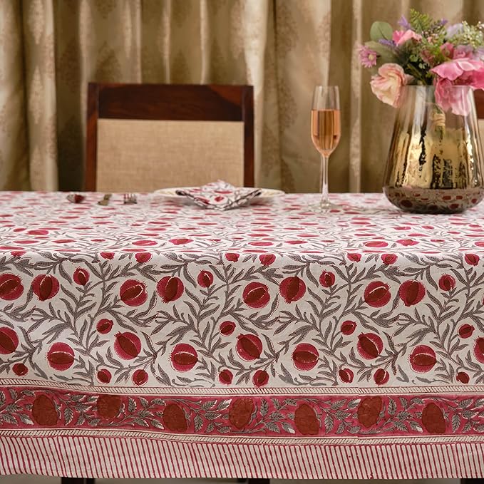Ridhi Sangria Red Hand Block Print Cotton Rectangle Tablecloth 102" x 48" inches Reusable Table Cover Decorative Everyday Use for Dining, Farmhouse, Home, Party, Festive, Wedding, Fall