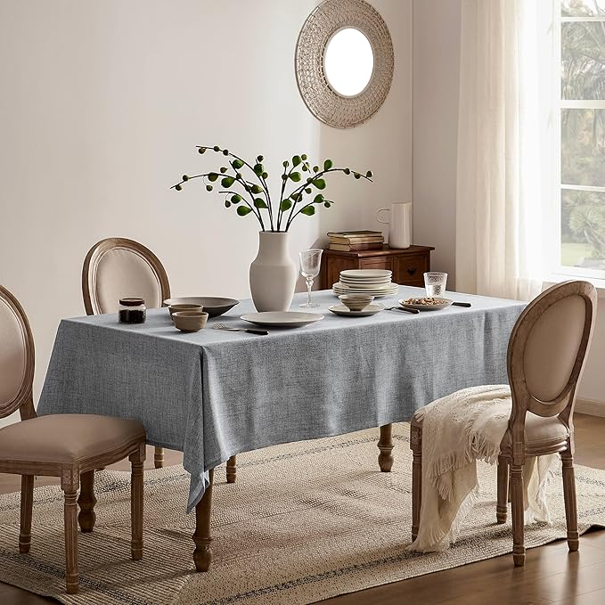 Linen Tablecloth for Rectangle Table 60x84 Inch Grey, Farmhouse Style Grey Tablecloth, Water Resistant Burlap Tablecloths for Dining Table Farmhouse Kitchen