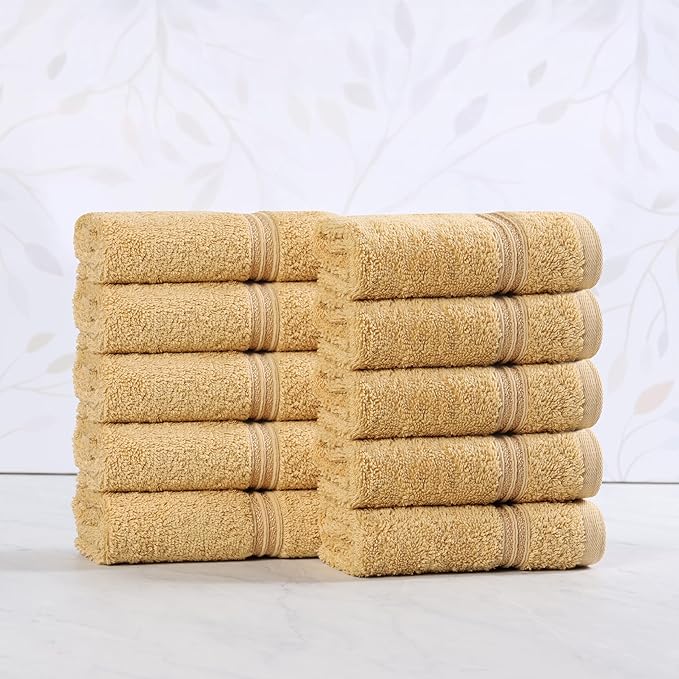 Superior Egyptian Cotton 10-Piece Face Towel Set , Small Towels For Facial, Spa, Quick Dry, Absorbent Towels, Bathroom Accessories, Guest Bath, Home Essentials, Washcloth, Airbnb, Gold