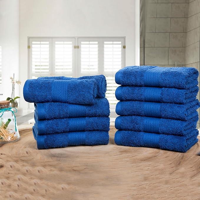 Ample Decor Wash Cloths Set of 10 12 X 12 Inch 100% Cotton 600 GSM, Soft Absorbent and Reusable Fingertip Towels, Oeko Tex Certified Ideal for Bathroom and Powder Room - Navy Blue