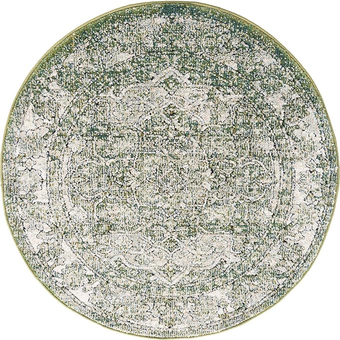 Unique Loom Isabella Collection Area Rug - Adjani (3' 3" Round, Green/ Ivory)