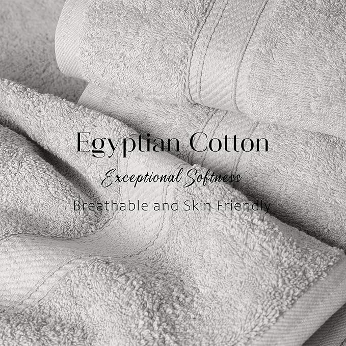 Superior Egyptian Cotton Pile Bath Towel Set of 2, Ultra Soft Luxury Towels, Thick Plush Essentials, Absorbent Heavyweight, Guest Bath, Hotel, Spa, Home Bathroom, Shower Basics, Silver