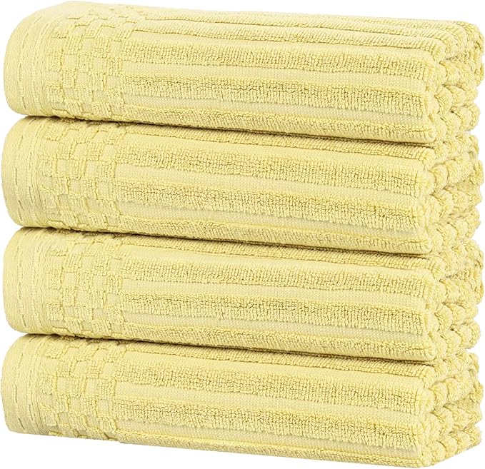 Cotton 4-Piece Solid and Ribbed Hand Towel Set, Hand Towels- 16" x 28", Golden Mist by Superior