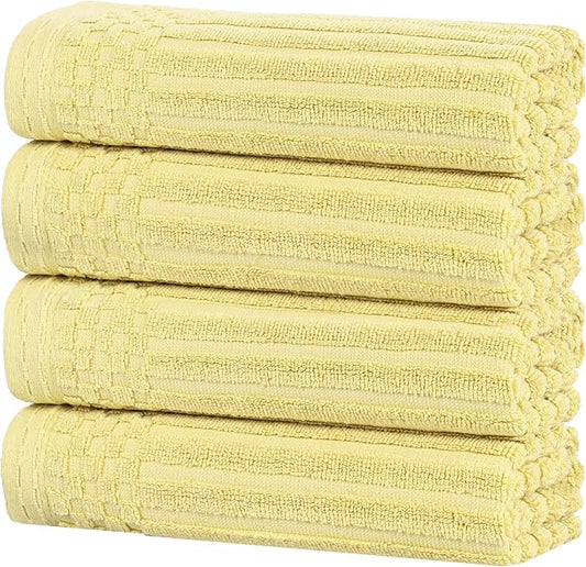 Cotton 4-Piece Solid and Ribbed Hand Towel Set, Hand Towels- 16" x 28", Golden Mist by Superior