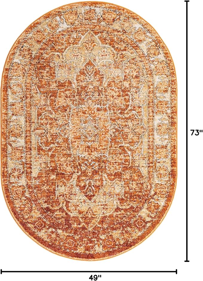 Unique Loom Isabella Collection Area Rug - Adjani (4' 1" x 6' 1" Oval, Rust Red/ Black)
