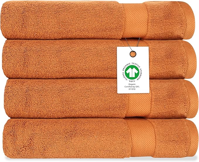 Delara Organic Cotton Luxuriously Plush Bath Sheet Pack of 4 | GOTS & OEKO-TEX Certified | Premium Hotel Quality Towels | Feather Touch Technology|650 GSM Long Staple|Soft, Quick Dry & Ultra-Absorbent