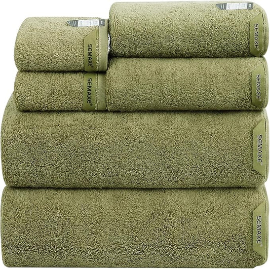 SEMAXE 6-Piece Bathroom Towel Set - 100% Cotton, 2 Bath Towels, 2 Hand Towels, 2 Washcloths, Lighter Weight, Ultra-Soft and Super Absorbent