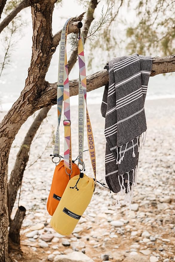 Madamelique Turkish Beach Towel with Beach Bag - 39 x 74 - Prewashed Beach Towels Oversized -%100Cotton - Quick Dry - Sand Free - Hand Loomed Turkish Bath Towels - Unique Towel (Black)