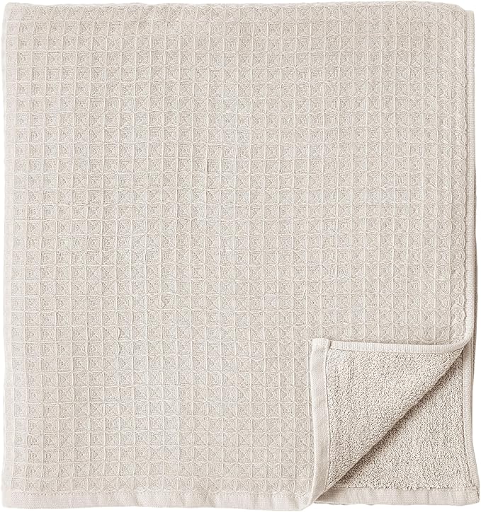 UCHINO Waffle Twist Cotton Weave Bath Towel for Bathroom Lightweight Absorbent Quick Dry Honeycomb Texture Solid Terry Loop Reverse 30" x 60", 1 Bath Towel, Linen