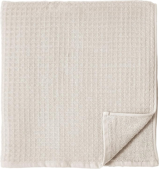 UCHINO Waffle Twist Cotton Weave Bath Towel for Bathroom Lightweight Absorbent Quick Dry Honeycomb Texture Solid Terry Loop Reverse 30" x 60", 1 Bath Towel, Linen