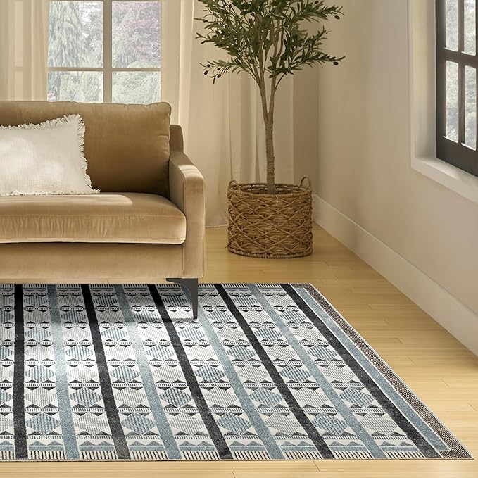 Nourison Home Nordic Blue 8' x 10' Area Rug - Easy Clean, Non Shedding, Bed Room, Living Room, Dining Room, Kitchen (8' x 10')