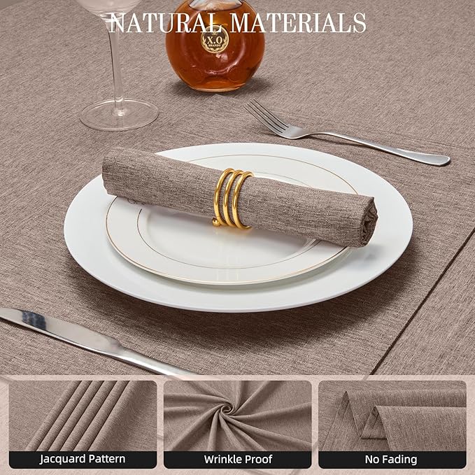 Cloth Napkin Set of 8 Square Washable Reusable Linen Fabric Polyester for Kitchen Dinner Dining Restaurants Wedding Party Banquet Table(Mocha/17x17 Inch)