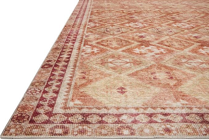 Loloi Layla Collection LAY-16 Natural/Spice 2'-6" x 7'-6" .13" Thick Runner Rug, Soft, Durable, Vintage Inspired, Distressed, Low Pile, Non-Shedding, Easy Clean, Printed, Living Room Rug