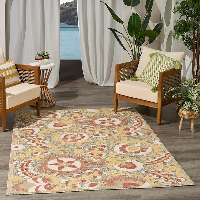 Nourison Home Aloha Sage Rose 5'3" x 7'5" Area Rug - Easy Clean, Non Shedding, Bed Room, Living Room, Dining Room, Kitchen (5' x 8')