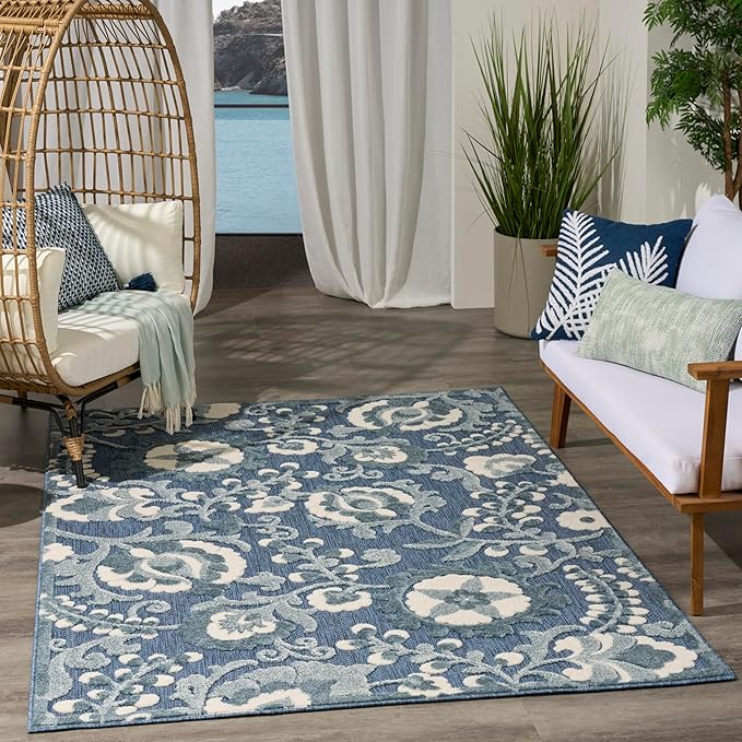 Nourison Home Aloha Blue 5'3" x 7'5" Area Rug - Easy Clean, Non Shedding, Bed Room, Living Room, Dining Room, Kitchen (5' x 8')