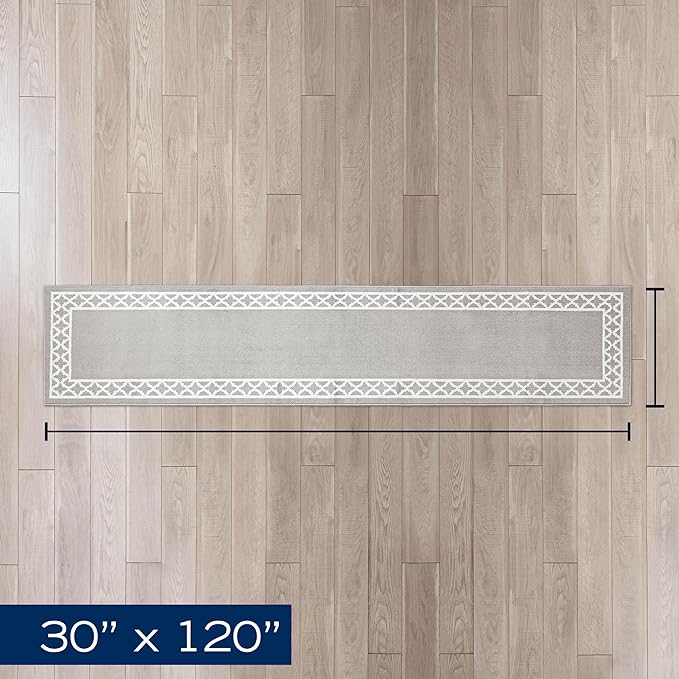 Nautica – Runner Rug | Indoor Runners for Hallways and Entry Rugs| Non-Slip and Non-Skid Entry and Kitchen Door Mat| Machine Washable Entryway Carpet Rugs | 2'6" x 10' | Trellis Light Grey