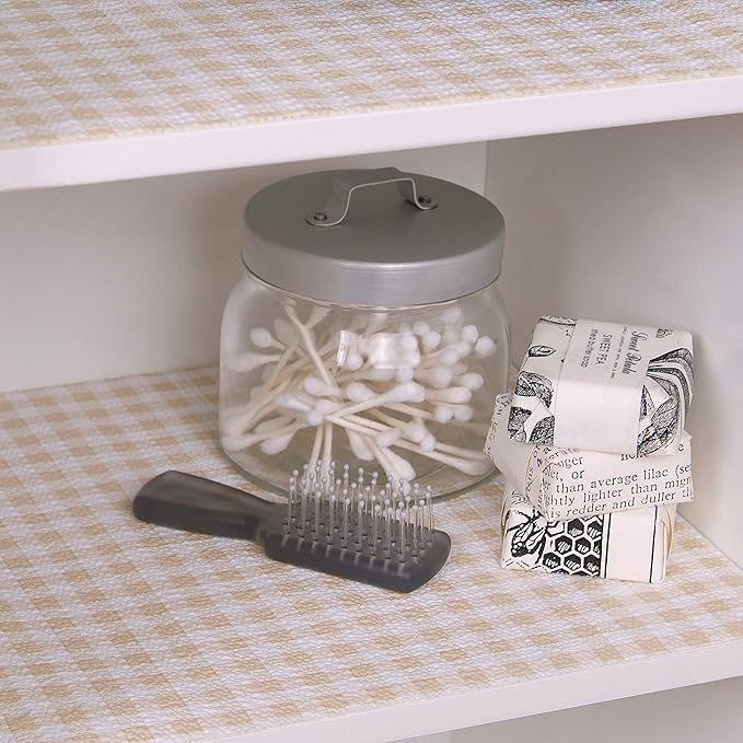 Con-Tact Brand Grip Prints Shelf Liner, Non-Adhesive Durable Liners, Slip-Resistant Drawer and Cabinet Covering, 18" x 8', Khaki Plaid, Pack of 1 Roll