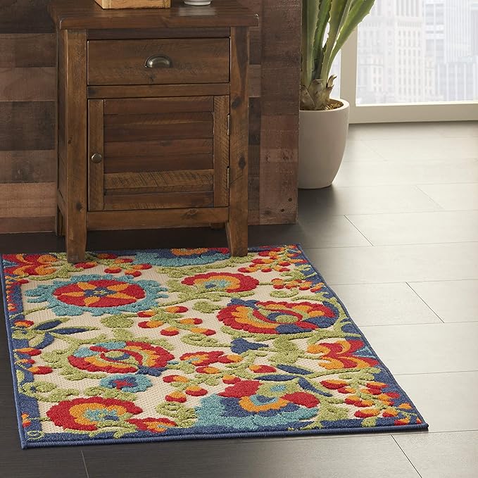Nourison Home Aloha Multicolor 2'8" x 4' Area Rug - Easy Clean, Non Shedding, Bed Room, Living Room, Dining Room, Kitchen (3' x 4')