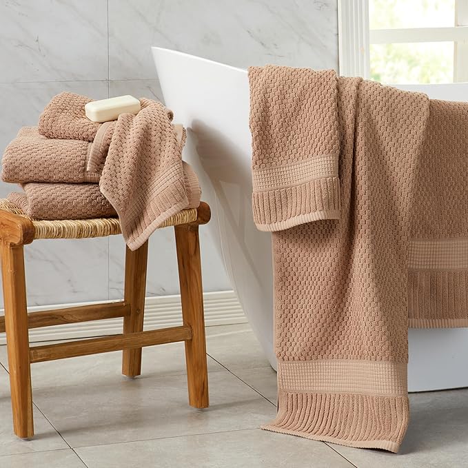 NY Loft 100% Cotton Towel Set 6 Piece Towel Set | Super Soft & Absorbent Quick-Dry 2 Bath Towels 2 Hand Towels & 2 Washcloths |Textured and Durable Cotton | 6 Piece Set, Light Taupe