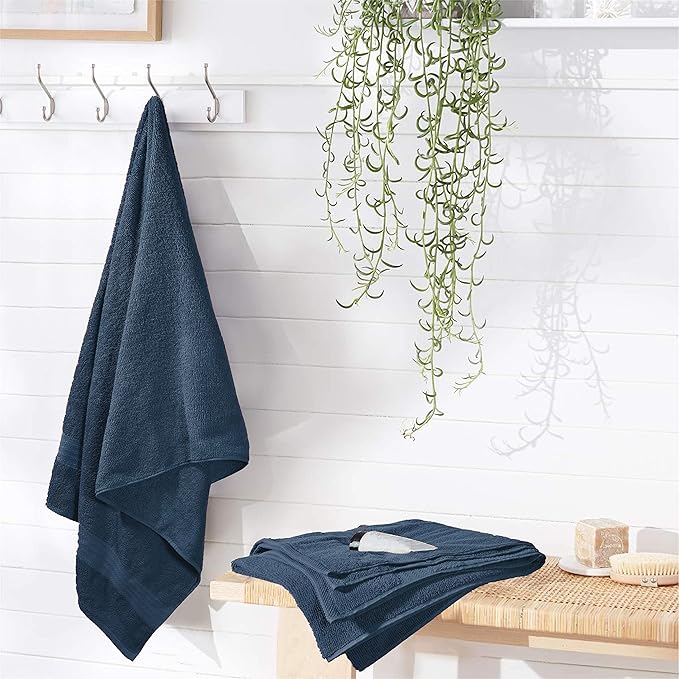 GLAMBURG Premium Cotton 4 Pack Bath Towel Set - 100% Pure Cotton - 4 Bath Towels 27x54 - Ideal for Everyday use - Ultra Soft & Highly Absorbent - Mineral Blue