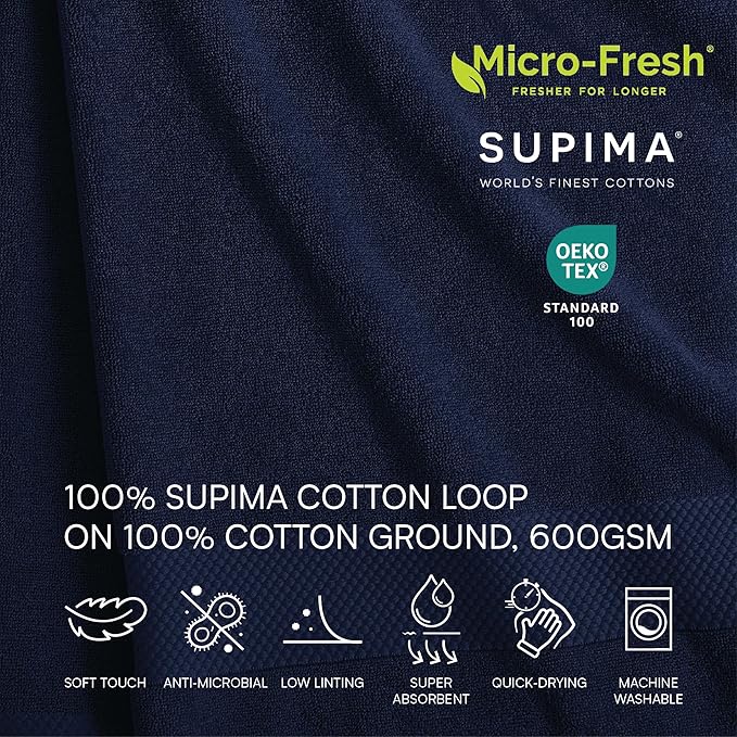 Lacoste Heritage 100% Supima Cotton Bath Towel, Navy, 30" x 54" – Highly Absorbent & Quick Drying, Premium Super Soft Bath Towel, Bathroom Essential, Gift for All Occasions, Machine Washable