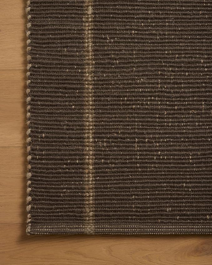 Loloi Leanne Ford Weatherstaff Collection WTS-01 Espresso/Natural 9'-3" x 13' Area Rug Jute, Striped, Neutral, Living Room, Bedroom, Dining Room