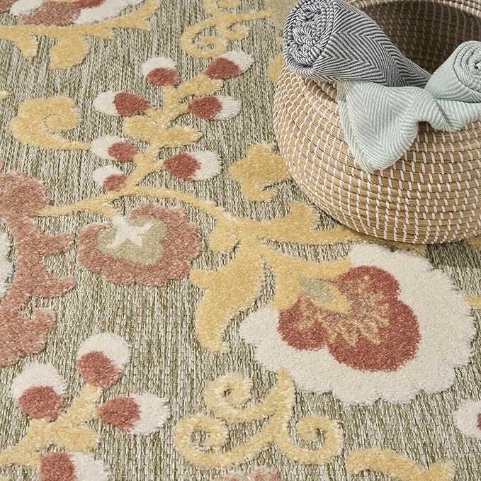 Nourison Home Aloha Sage Rose 7'10" x 10'6" Area Rug - Easy Clean, Non Shedding, Bed Room, Living Room, Dining Room, Kitchen (8' x 11')