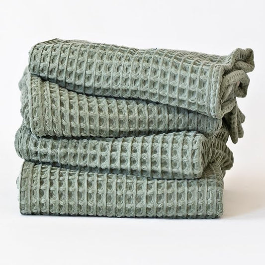 Premium Waffle Hand Towels Pack of 4 Extra Large 20x35 inch - 100% Turkish Cotton, Waffle Weave, Quick Dry, Lint Free, Absorbent Sage Green Hand Bath Towel (Sage, Set of 4 Hand Towels)