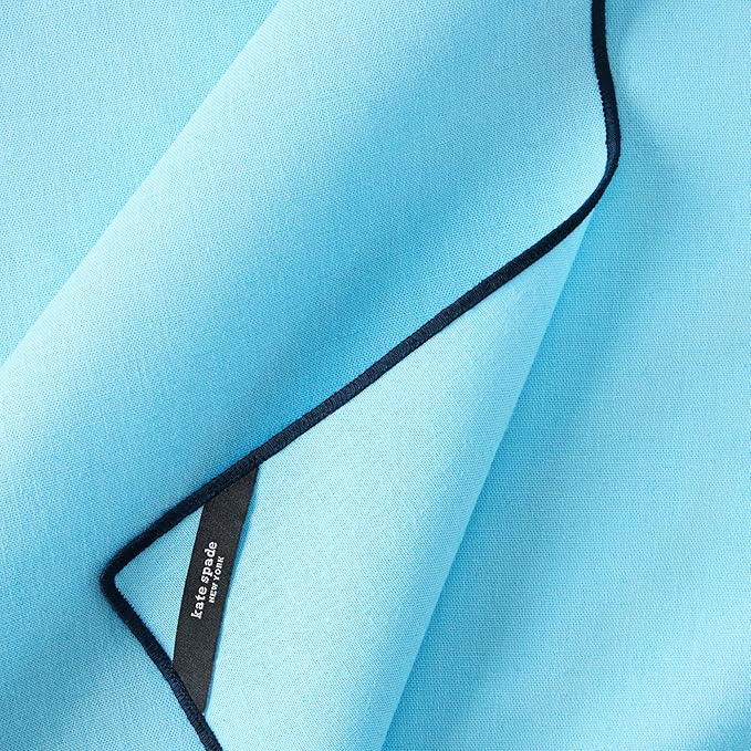 Kate Spade New York Garden Party Embroidered Edge Napkins 4-Pack Set, Cotton-Linen Machine Washable, Blue/Navy Blue, 20"x20"