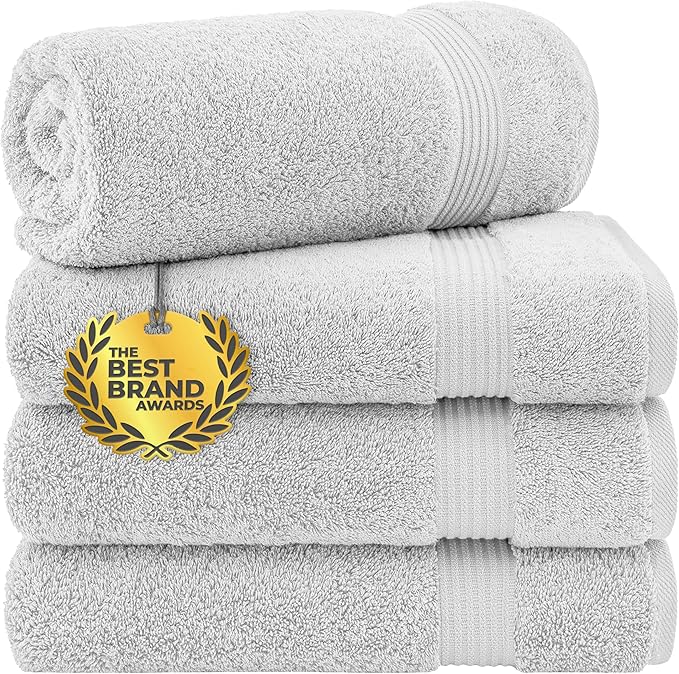 Cotton Paradise 4 Piece Turkish Bath Towels for Bathroom, 100% Cotton Extra Large Soft Plush Towels Bathroom Set, Silver Grey