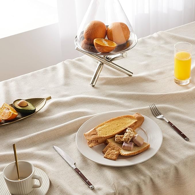 Linen Tablecloth with Tassels, Farmhouse Style Light Beige Tablecloth, Water Resistant Burlap Tablecloths for Square Table, 52x52 Inch Light Tan