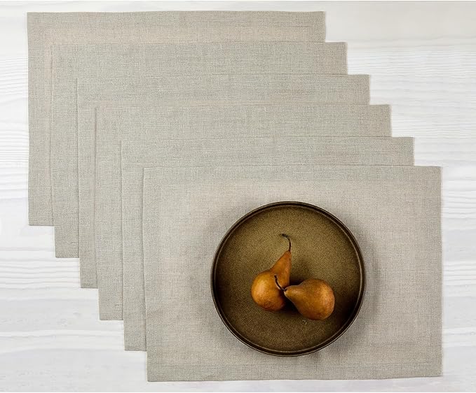 Solino Home Linen Natural Placemats Set of 6-100% Pure Linen Placemats 14 x 19 Inch for Holiday, New Year - Fete