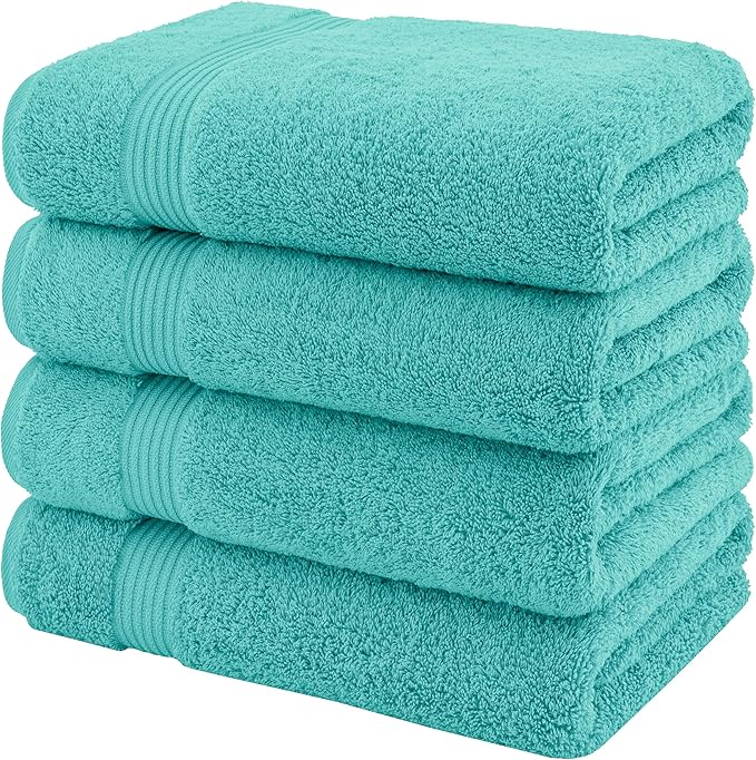 American Veteran Towel, 100% Cotton Turkish Bath Towels for Bathroom 4 Pack, 27x54 Extra Large Premium Soft Drying Bathroom Towels, Turquoise Blue