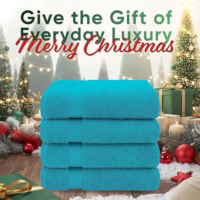 American Veteran Towel, 100% Cotton Turkish Bath Towels for Bathroom 4 Pack, 27x54 Extra Large Premium Soft Drying Bathroom Towels, Aqua Blue