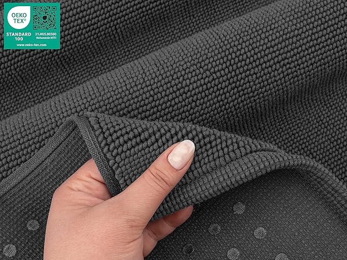 American Soft Linen Bath Rug, 20 in 34 in 100% Cotton Bath Mats Rugs for Bathroom, Slip Reducer Washable Shaggy Form Area Rugs, Gray Bath Rug