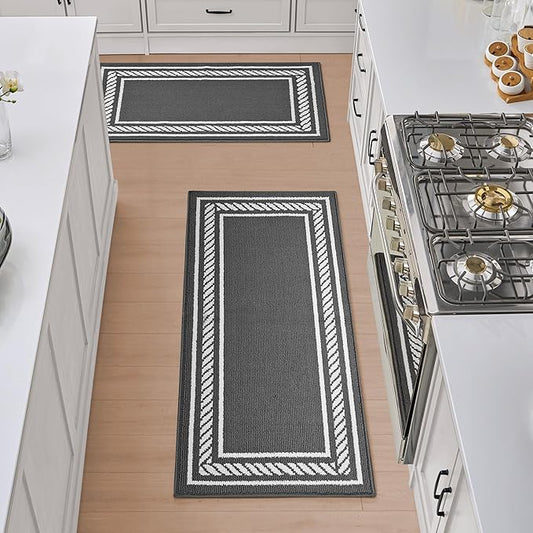 Nautica – Runner Rug 2 Piece Set | Indoor Runners for Hallways and Entry Rugs| Non-Skid Entry and Kitchen Door Mat| Machine Washable Carpet Rugs | 2'2" x 3'9" and 2'2" x 5' | Rope Border Dark Grey