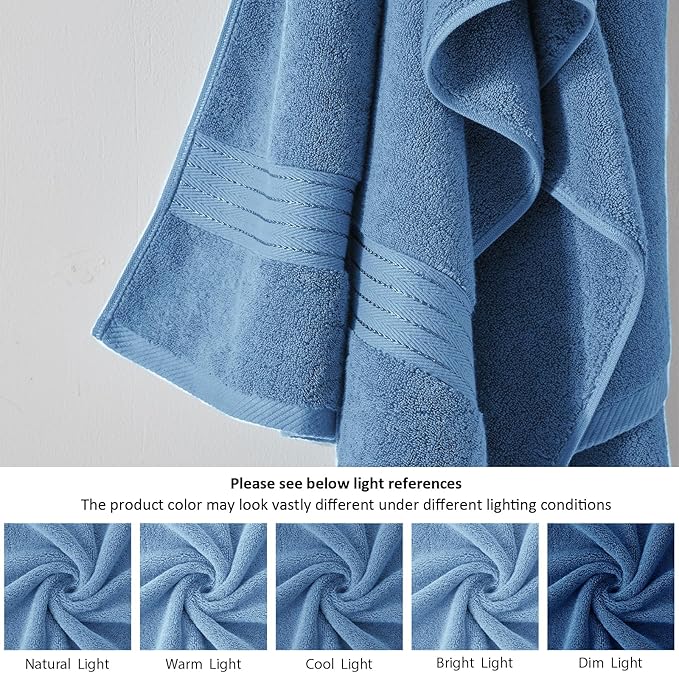 COZYART Denim Blue Bath Towel Set, Turkish Cotton Hotel Large Towel Bulk for Bathroom, Thick Bathroom Sets of 6 with 2 Bath Towels, 2 Hand Towels, 2 Washcloths, 650 GSM