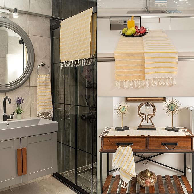 Ruvy Home Basics Turkish Hand Towels for Bathroom Set of 2 | 18"x40", Cotton | Decorative Towel for Bathroom, Kitchen, Dishcloth, Tea, Yoga, Face, Gym - Yellow