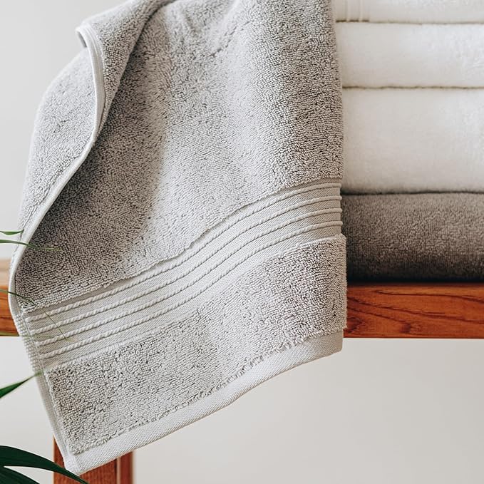 Milara Turkish Super-Plush Bathroom Hand Towels Set 2-Piece | Premium Cotton Hand Towels Set Absorbent, Durable with Hanging Loops | Silver Gray Color Hand Towel, (16 x 30 Inches)