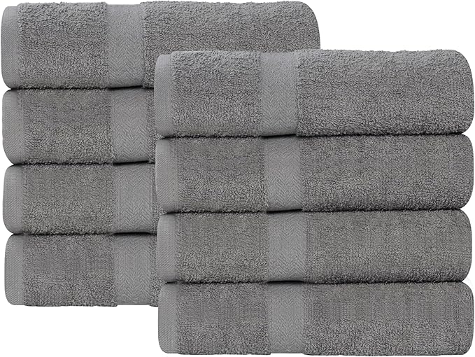 Superior 8-Piece Cotton Hand Towel Set, Small Towels for Fast Dry, Home Essentials, Bathroom Decor, Face, Body, Spa, Resort, Gym, Lightweight, Soft, House Accessories, Franklin Collection, Charcoal
