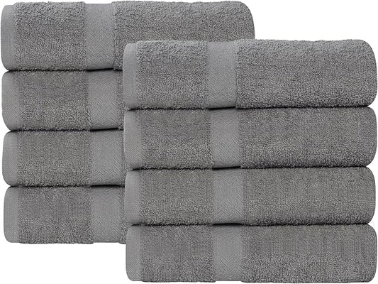 Superior 8-Piece Cotton Hand Towel Set, Small Towels for Fast Dry, Home Essentials, Bathroom Decor, Face, Body, Spa, Resort, Gym, Lightweight, Soft, House Accessories, Franklin Collection, Charcoal
