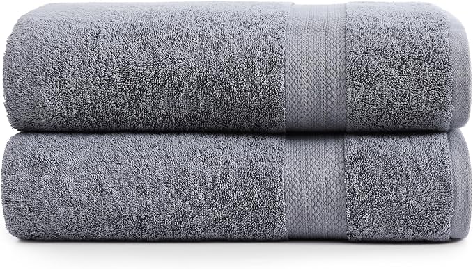 LANE LINEN Jumbo Size Bath Sheets 2 Piece, 35 by 66 Inch - 100% Ring Spun Cotton, Highly Absorbent & Quick Drying Extra Bath Large Towel Set - Oversized Bath Towels- Ideal for Hotel, Guest - Cool Grey