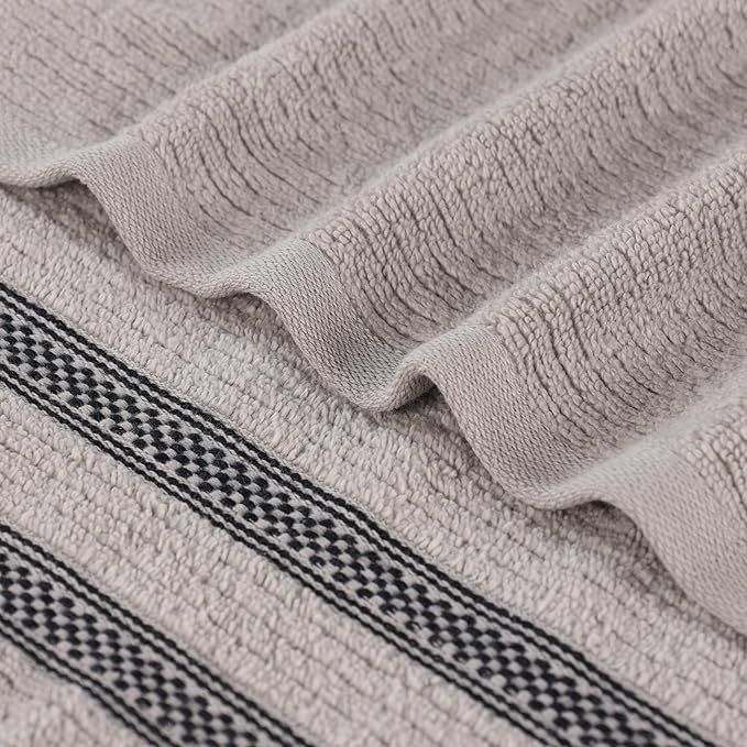 Superior Cotton 8-Piece Towel Set, Zero Twist, Ribbed Geometric, Bathroom Essentials, Shower, Spa, Luxury Plush Soft Absorbent Towels, Includes 2 Bath, 2 Hand, 4 Washcloth/Face Towels, Grey