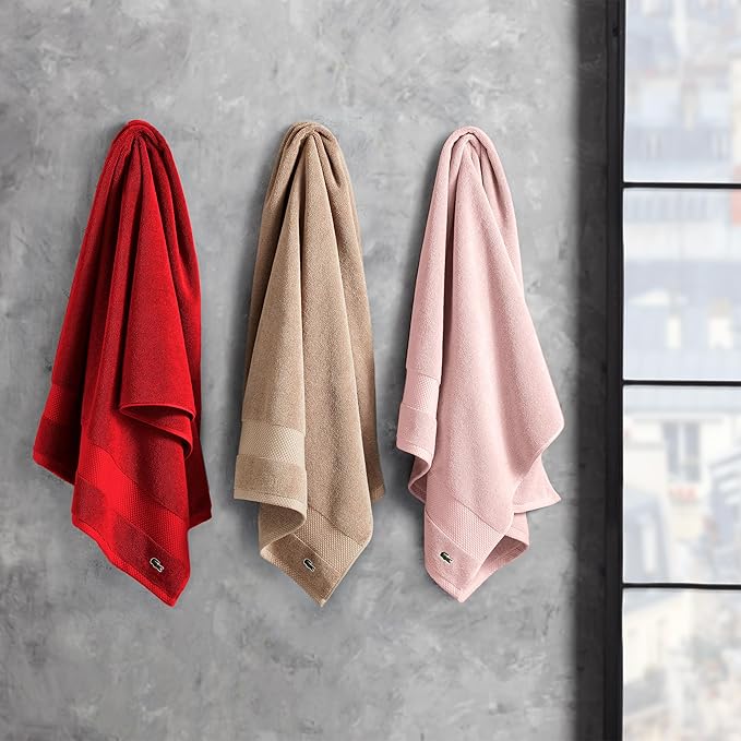 Lacoste Heritage 100% Supima Cotton Bath Towel, Light Pink, 30" x 54" – Highly Absorbent & Quick Drying, Premium Super Soft Bath Towel, Bathroom Essential, Gift for All Occasions, Machine Washable
