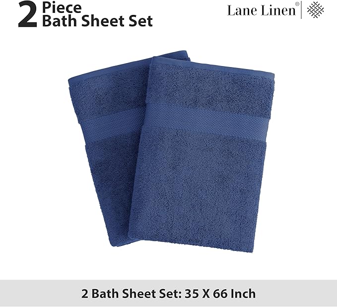 LANE LINEN 100% Durable Cotton Bath Sheets 2 Pack (35"x66") - Fade Resistant, Machine Washable & Highly Absorbent - Hotel Quality, Extra Large Bathroom Bath Towel Sets - Ideal for Family - Navy Blue