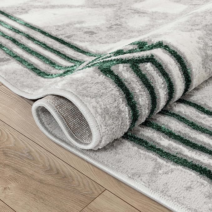 Well Woven Lezlee Abstract Modern 6'7" x 9'3" Area Rug - Emerald Green Marble Border - for Living Room, Dining Room, Bedroom