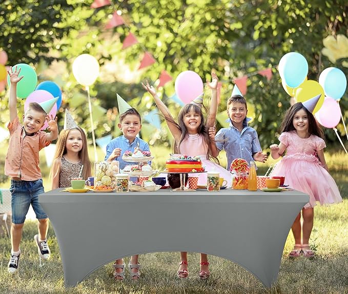 Utopia Kitchen 6FT Spandex Tablecloth [1 Pack, Grey] 200 GSM Stretch, Fitted, Washable and Wrinkle Resistant Table Cloth Rectangle Cover for Trade Shows, Wedding, Parties [72Lx30Wx30H Inch]