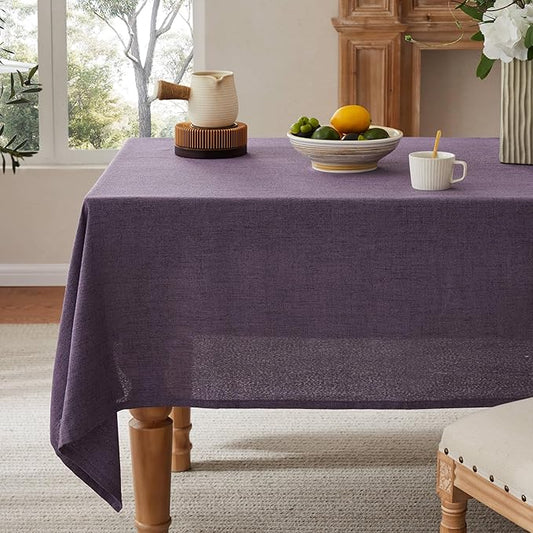 Linen Tablecloth for Rectangle Table, 52x70 Inch Purple, Farmhouse Style Purple Tablecloth, Water Resistant Burlap Tablecloths for Dining Table Farmhouse Kitchen